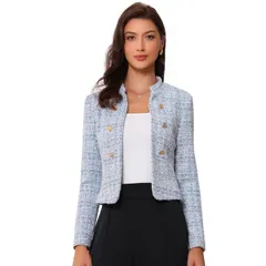アレグラ ケー レディース アウター ジャケット・ブルゾン ツイード ブレザー ALLEGRA K Womens Elegant Plaid Tweed Blazer Jacket Blue ブルー