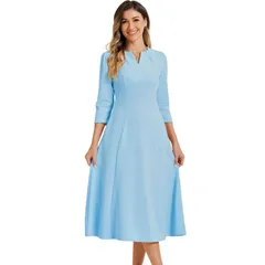 アレグラ ケー レディース トップス ワンピース Vネック A ライン ALLEGRA K Womens Work Officelegant 34 Sleeve V Neck ALine Dress Light Blue ブルー
