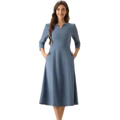 アレグラ ケー レディース トップス ワンピース Vネック A ライン ALLEGRA K Womens Work Officelegant 34 Sleeve V Neck ALine Dress Gray Blue グレー