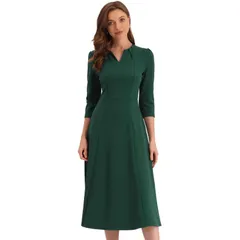 アレグラ ケー レディース トップス ワンピース Vネック A ライン ALLEGRA K Womens Work Officelegant 34 Sleeve V Neck ALine Dress Dark Green グリーン