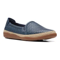 クラークス レディース シューズ サンダル レザー Clarks Elaina Ruby Womens Leather Espadrille Shoes Navy ネイビー