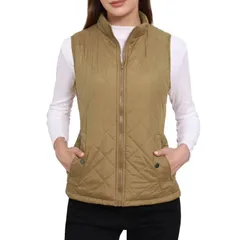 アレグラ ケー レディース アウター ジャケット・ブルゾン キルティング ベスト ジレ ALLEGRA K Womenstand Collar Lightweight Gilet Quilted Zip Vest Khaki カーキ