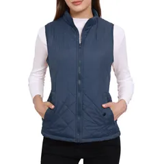 アレグラ ケー レディース アウター ジャケット・ブルゾン キルティング ベスト ジレ ALLEGRA K Womenstand Collar Lightweight Gilet Quilted Zip Vest Dark Blue ブルー