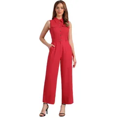 アレグラ ケー レディース トップス ワンピース ノースリーブ アンクル ジャンプスーツ ALLEGRA K Womens Ankle Tie Waist Workwear Button Front Sleeveless Jumpsuit Red レッド