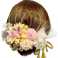 【新品】 [ULITU] 髪飾り 成人式 卒業式 ヘアーアクセサリー ドライフラワー 造花飾り 水引 紐 紫陽花 ダリア かすみ草 金箔 人気 和服 着物 振袖 袴 花火大会 浴衣 七五三 結納 入学式 結婚式 発表会 夏祭り シャンパン 0