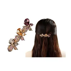 【新品】 ヘアクリップ 高級ジルコン＆クリスタル 蝶々花モチーフ バレッタ 中サイズ おしゃれ 髪飾り ビジュー ヘアアクセサリー 入学式 卒業式 結婚式 成人式 冠婚葬祭 誕生日 記念日 母の日 クリスマス 女性・お母様へのプレゼント ギフトケース付き 0