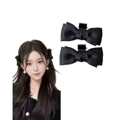 【新品】 【2個セット】 GXFDCAT ヘアクリップ リボン ブラック サテン 髪留め バンスクリップ 小さめ 強力 韓国風 大人 可愛い おしゃれ 結び目 安定感 ヘアアクセサリー まとめ髪 痛くない オフィス 仕事 結婚式 普段使い レディース (ブ 1