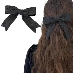 【新品】 Fesanla リボン ヘアアクセ バレッタ 大きめ 蝶結び ヘアクリップ ファー ニット素材 髪飾り 髪留め 秋冬用 レディース 結婚式 卒業式 韓国風 (ダークグレー) 1