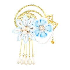 【新品】 TOMAZON【七五三/成人式/結婚式対応】和風 つまみ細工 髪飾り ヘアクリップ 女の子 レディース 手作り 色合わせの花 パール 水滴ペンダント リボン付き 子供 卒業式 着物 お祝い 贈り物 ギフト (ライトブルー) 0