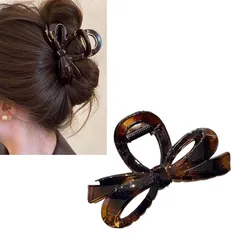 【新品】 【Jotml】 ヘアクリップ しっかり 挟む とまる 小さめ バンスクリップ 強力 髪留め リボン バレッタ まとめ髪 上品 エレガント ヘアアクセサリー (クリアブラウン) 1