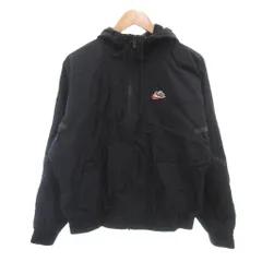 ナイキ NIKE 美品 ナイロンパーカー フード ロゴ パッチ S 黒 ブラック 長袖 /SJ ■ECA002