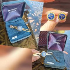 正規 ウェッジウッド ジャスパー 帆船モチーフタイピン カフスSET 青