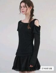 andwang Fluffy Ribbon Knit Set black - メルカリ