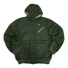 (即日発送) NIKE ACG ダークグリーン キルティング 軽量 フリース フーデッド ジャケット