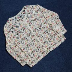 クラフトヒロ ハンドメイド 半袖 リネンカーディガン 花柄 CRAFTHIRO