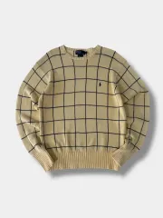 ポロ ラルフローレン 89s ルーズフィット イェロー CHECK コットン ニット