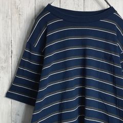 PLUS ONE プラスワン ライトオン 半袖Tシャツ ボーダー Ⅿ 青 グレー
