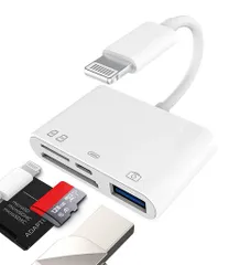 LightningUSB変換アダプター対応iPhoneSDカードリーダー(4in1)ライトニングUSB3.0MicroSDSD高速充電アクセサリーアップルカメラUSB-AマイクロsdTFOTG写真バックアップ