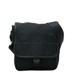 プラダ 三角ロゴプレート 斜め掛け ショルダーバッグ ブラック ナイロン レザー レディース PRADA【1-0256544】