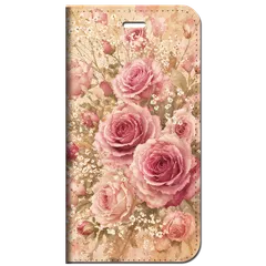 iPhone対応 スマホ 手帳型ケース 母の日 ギフト 薔薇 バラ ボタニカル アンティークローズ リボン 水彩 くすみカラー サンドベージュ スマホケース スタンド 【iPhone17 /iPhone16 他 iPhone各機種対応】 |iamd0173