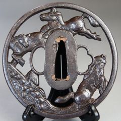 骨董逸品【在銘 明珎紀宗〇 鍛肌木目模様 左右海鼠透鍔 鉄地】 日本刀