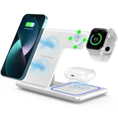 Twofoxワイヤレス充電器(非磁気)3in1急速充電15W/10W/7.5Wi-Phone17/16/15/14/13/Galaxy/AirPods/など対応ホワイトのサムネイル