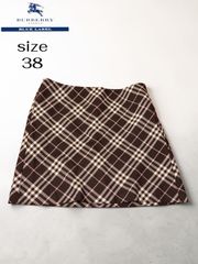 美品 Burberry ウール ノバチェック プリーツ ミニスカート 茶 36