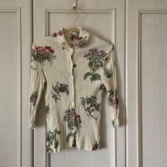17 Y2k tsumori chisato Tsumori Chisato Floral Print Blouse Shirt Top Wrinkle Finish Pleated Formal Occasion Date Office Casual Dinner Party Round Collar