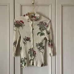 17 Y2k tsumori chisato ツモリチサト　花柄　総柄　ブラウス　シャツ　トップス　しわ加工　プリーツ　お呼ばれ　デート　オフィスカジュアル　食事会　丸襟のサムネイル