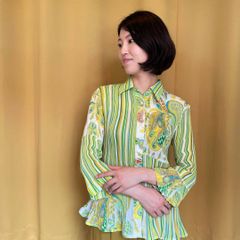 DEROCHE デロッシュ フリル ブラウス 総柄 マルチカラー M 日本製 