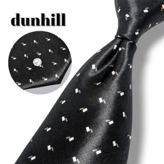 dunhill ダンヒル ネクタイ ブラック 黒 シルク 総柄 ロゴ ドット柄 光沢 メンズ イタリア製