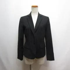コムサイズム COMME CA ISM ストライプ柄 テーラード ジャケット S 黒 ブラック ストレッチ 背抜き付き 春夏用