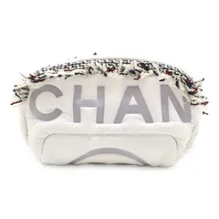 CHANEL シャネル ドゥドーヌ ココネージュ ボディバッグ ウエストポーチ ロゴ型押し ナイロン ツイード ホワイト 白 グレー シルバー金具
