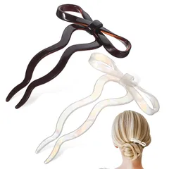 【新品】 POPETPOP 2個セット フレンチヘアピン U字かんざし 弓形ヘアクリップ アセテート製 軽量 ヘアスタイリング お団子 ポニーテール用 ヘアアクセサリー 0