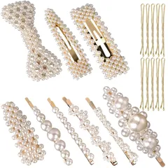 【新品】 ヘアクリップ パール（19本セット） ヘアピン ヘアアクセサリー リボン 髪留め 髪飾り パッチン留め 髪 ピン セット 髪束ね 前髪 ヘアアレンジ ゴールドピン 1