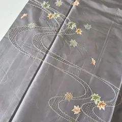 本場縞大島紬 単衣 総刺繍 汕頭刺繍 裄65 正絹 着物 MK-7197
