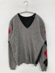 STILE BENETTON ニット/セーター S グレー ナイロン ウール・ニット 無地 ミドル丈 長袖 Vネック