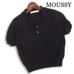 MOUSSY マウジー 春夏★ 【BASIC KNIT】 半袖 ショート丈 リブ プルオーバー ポロシャツ Sz.F レディース 黒