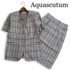 Aquascutum アクアスキュータム 春夏★ リネン 半袖 チェック セットアップ Sz.トップス9 ボトムス11 レディース 灰のサムネイル