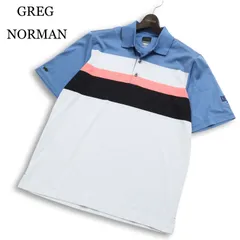 GREG NORMAN グレッグノーマン 春夏★ 半袖 ロゴ刺繍 切替 ボーダー ポロシャツ Sz.M メンズ ゴルフのサムネイル