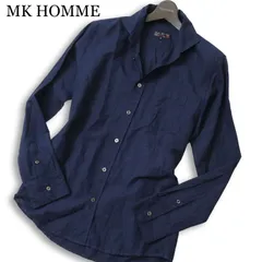 MK HOMME ミッシェルクラン オム 春夏★ 麻 リネン混 長袖 スリム シャツ Sz.48 メンズ 紺 ネイビー