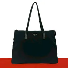 極 美品 PRADA プラダ 三角ロゴ プレート 金具 ナイロン サフィアーノ レザー 本革 トートバッグ セミ ショルダーバッグ ブラック 05636