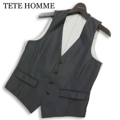 TETE HOMME テットオム gem 通年★ ストライプ シンチバック スリム ジレ ベスト Sz.5 メンズ 灰 グレー