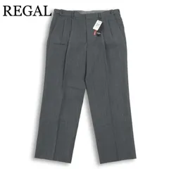 【新品 未使用】 REGAL リーガル 春夏★ タック ヘリンボーン スラックス パンツ 大きいサイズ Sz.91 メンズ グレーのサムネイル