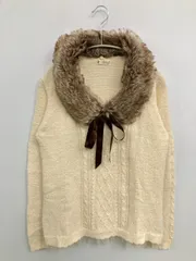 axes femme アクシーズファム ニット/セーター M アイボリー ナイロン ニット 無地 レース リボン ミドル丈 クルーネック(丸首) 長袖