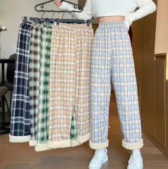 1+1 冬 パジャマ ルームウェア CHECK パジャマ 裏起毛 パンツ セット ワイドパンツ