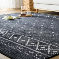 カーペット ラグ ラグマット 絨毯 135×185cm(約1.5畳) 滑り止め Living 24時間持続制菌消臭 防ダニ オールシーズン 床暖房 ホットカーペット対応 VK 簡単に掃除 おしゃれ 北欧 フランネルラグ ノルディックブラックのサムネイル