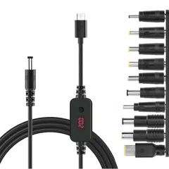 ケーブル 1.2m PD 変換プラグ付き 5.5x2.5mm LED表示 調整可能電圧 5V-9V-12V-15V-20V C 急速充電 Type-C to DC アダプターケーブル Type 電源コネクタ 充電器 60w 3A 扇風機 USB 携帯電話 タブ