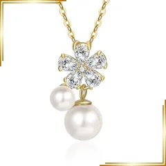 【新品】 [Ningnvshi] ネックレス レディース パール ネックレス シルバー925 金色の花 淡水パール 金属アレルギー対応 調節可能 記念日 バレンタインデー 誕生日 プレゼント 贈り物 あらゆる機会やギフトに最適 1