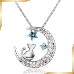 【新品】 [Richapex] シルバー 925 ネックレス レディース クリスタル ジルコニア 金属アレルギー対応 ペンダント 人気 女性 ハート 猫 星 三日月 誕生石 ブルー 鎖骨チェーン 魔眼 お守り アクセサリー 人気 華やか 音符